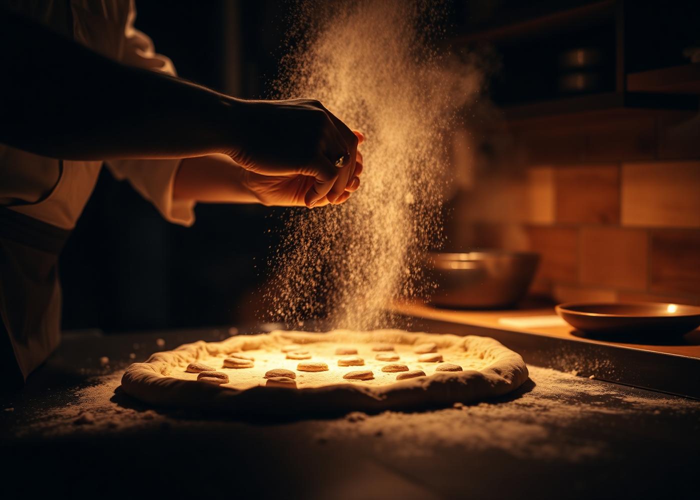 Pizzaiolo trabalhando a massa